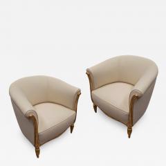 Paul Follot Paul Follot pair of gold leaf carved art deco chairs covered in raw silk - 1277454
