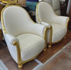 Paul Follot Paul Follot pair of gold leaf carved art deco comfy corbeille chairs - 1415720