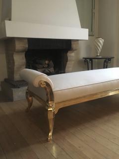 Paul Follot Paul Follot spectacular longest gold leaf carved wood bench covered in silk - 508755