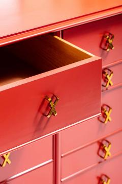 Paul Frankl 1950s Paul Frankl Moroccan Red Lacquered Double Dresser Chest of Drawers - 1975338