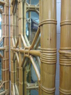 Paul Frankl 1960s Three Panel Rattan and Mirror Floor Screen Room Divider - 578213