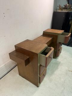 Paul Frankl ART DECO MODERNIST CORAL LEATHER BURLWOOD DESK VANITY MACHINE AGE HANDLES - 3555113