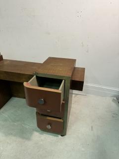 Paul Frankl ART DECO MODERNIST CORAL LEATHER BURLWOOD DESK VANITY MACHINE AGE HANDLES - 3555115
