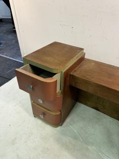 Paul Frankl ART DECO MODERNIST CORAL LEATHER BURLWOOD DESK VANITY MACHINE AGE HANDLES - 3555116