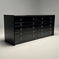 Paul Frankl Mid Century Modern Black Lacquer Paul Frankl Stamped John Stuart Double Dresser - 3385652