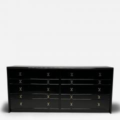 Paul Frankl Mid Century Modern Black Lacquer Paul Frankl Stamped John Stuart Double Dresser - 3388843