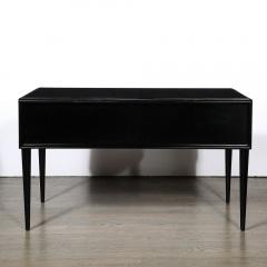 Paul Frankl Mid Century Modernist Ebonized Walnut Desk w Brass X Form Pulls by Paul Frankl - 3523577