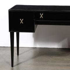 Paul Frankl Mid Century Modernist Ebonized Walnut Desk w Brass X Form Pulls by Paul Frankl - 3523760