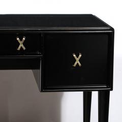Paul Frankl Mid Century Modernist Ebonized Walnut Desk w Brass X Form Pulls by Paul Frankl - 3523785