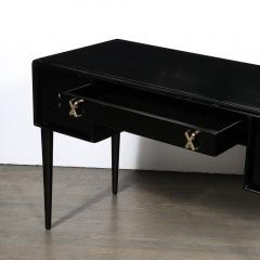 Paul Frankl Mid Century Modernist Ebonized Walnut Desk w Brass X Form Pulls by Paul Frankl - 3523890