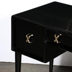 Paul Frankl Mid Century Modernist Ebonized Walnut Desk w Brass X Form Pulls by Paul Frankl - 3523949