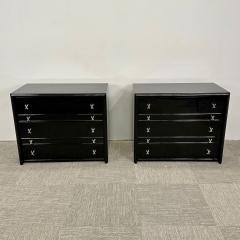 Paul Frankl Pair Mid Century Modern Commodes Nightstands Paul Frankl Style Ebony Lacquer - 3142661