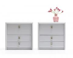 Paul Frankl Pair of 1950s Paul Frankl Nightstands Lacquered in Farrow Ball Pavilion Grey - 3442262