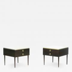 Paul Frankl Pair of Paul Frankl Cork Top Nightstands or End Tables in Dark Walnut and Ivory - 2284361