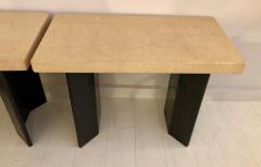 Paul Frankl Pair of Paul Frankl Ebonized Oak and Cork Console Tables - 1046971