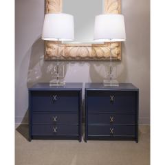 Paul Frankl Paul Frankl Bedside Tables in Blue Lacquer with Nickel X Pulls 1950s Signed  - 3920982