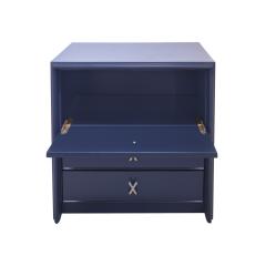 Paul Frankl Paul Frankl Bedside Tables in Blue Lacquer with Nickel X Pulls 1950s Signed  - 3920983