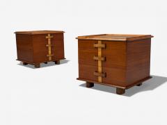 Paul Frankl Paul Frankl Rare Nightstands Mahogany Rock Maple Brass Leather USA 1950s - 4448762