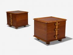 Paul Frankl Paul Frankl Rare Nightstands Mahogany Rock Maple Brass Leather USA 1950s - 4448763