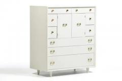 Paul Frankl Paul Frankl Tall Chest in White Chocolate Lacquer with Brass Hardware c 1950s - 4117940