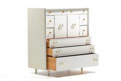 Paul Frankl Paul Frankl Tall Chest in White Chocolate Lacquer with Brass Hardware c 1950s - 4117948