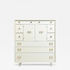 Paul Frankl Paul Frankl Tall Chest in White Chocolate Lacquer with Brass Hardware c 1950s - 4120137