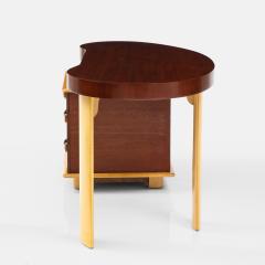 Paul Frankl Rare Kidney Desk in Mahogany Birch Leather and Brass by Paul Frankl - 2351064