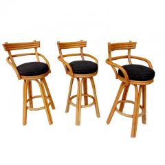 Paul Frankl Set of Three Mid Century Paul Frankl Bamboo Bar Stools - 2525974