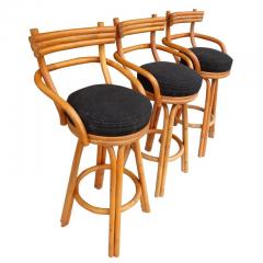 Paul Frankl Set of Three Mid Century Paul Frankl Bamboo Bar Stools - 2525975