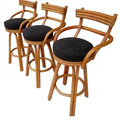 Paul Frankl Set of Three Mid Century Paul Frankl Bamboo Bar Stools - 2525976