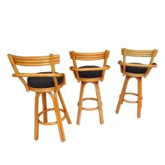 Paul Frankl Set of Three Mid Century Paul Frankl Bamboo Bar Stools - 2525978