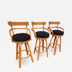 Paul Frankl Set of Three Mid Century Paul Frankl Bamboo Bar Stools - 2527040