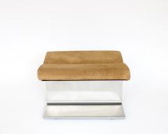 Paul Geoffroy Paul Geoffroy Steel and Suede Cushion Foot Stool by Uginox France 1970 - 4264892