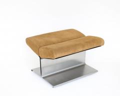 Paul Geoffroy Paul Geoffroy Steel and Suede Cushion Foot Stool by Uginox France 1970 - 4264894