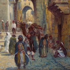 Paul H Ellis Orientalist oil painting of a Jerusalem street by Ellis - 3672491