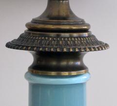 Paul Hanson An elegant pair of Paul Hanson columnar form pale blue glass lamps - 816132