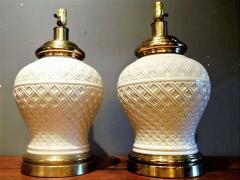 Paul Hanson Pair of Ceramic Basket Weave Paul Hanson Lamps with Ivory Crackle Glaze - 2124729