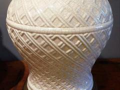 Paul Hanson Pair of Ceramic Basket Weave Paul Hanson Lamps with Ivory Crackle Glaze - 2124731