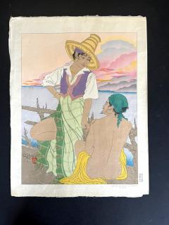 Paul Jacoulet First Edition Woodblock Print Coucher de Soleil Menado Celebes Paul Jacoulet - 4313590