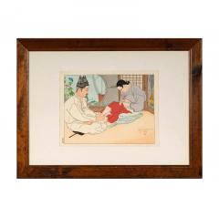 Paul Jacoulet Framed Woodblock Print La Lettre du Fils Coree Early Version by Paul Jacoulet - 4183745