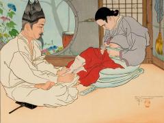 Paul Jacoulet Framed Woodblock Print La Lettre du Fils Coree Early Version by Paul Jacoulet - 4183757