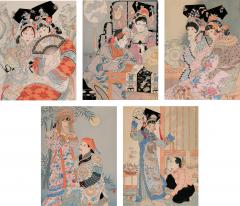 Paul Jacoulet Rare Set of Five Dames Chinoises et Madchoues Woodblock Prints Paul Jacoulet - 4237536