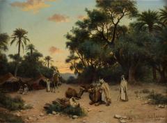 Paul Jean Baptiste Lazerges Large Orientalist Painting Twilight Caravan Desert by Lazerges - 4594901