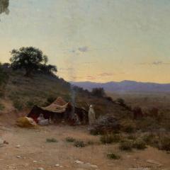 Paul Jean Baptiste Lazerges Large Orientalist painting of an evening landscape by Lazerges - 3756799