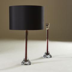 Paul Kedelv Pair of Mid Century Swedish Flygfors sculptural purple glass table lamps - 2153422