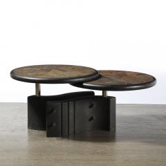 Paul Kingma Mid Century Brutalist Articulating Stone Metal Cocktail Table by Paul Kingma - 4347396