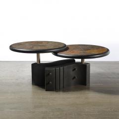 Paul Kingma Mid Century Brutalist Articulating Stone Metal Cocktail Table by Paul Kingma - 4347400