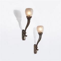 Paul Kiss Pair of Art Deco Patinated Wrought iron Acid Etched Glass Sconces by Paul Kiss - 4006223