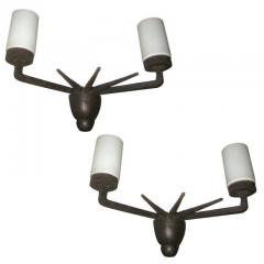 Paul Kiss Pair of French Chased Wrought Iron Sconces after Paul Kiss - 3970325