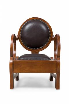 Paul L szl Pair of Hungarian Walnut Distressed Leather Art Deco Club Chairs Lajos Kozma - 4273900